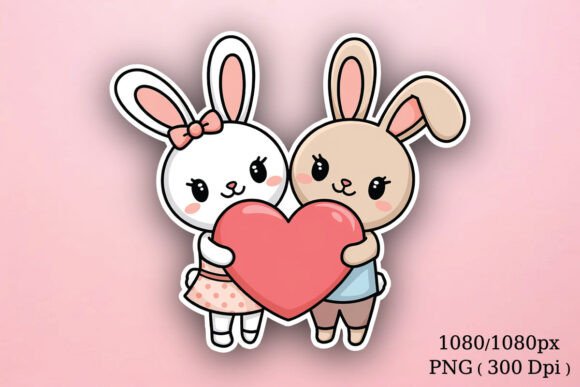 Download Bunny Couple Valentines Day Sticker, PNG - Bunny Collection