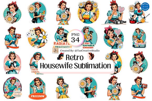 Download Retro Housewife Digital Stickers Bundle - Digital stickers bundle Collection