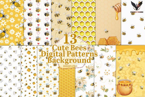 Download Cute Bees Digital Patterns Background - Bees Collection