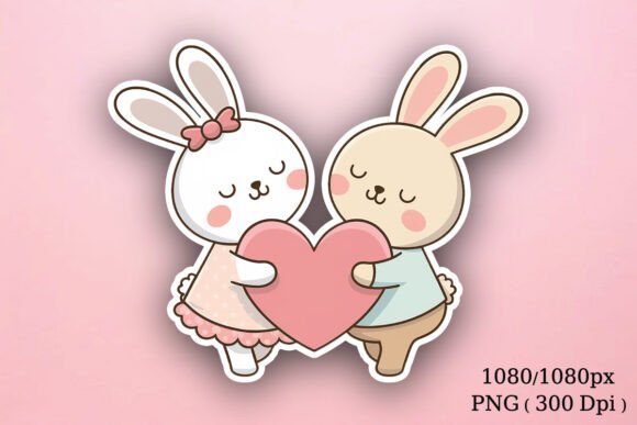 Download Bunny Couple Valentines Day Sticker, PNG - Bunny Collection