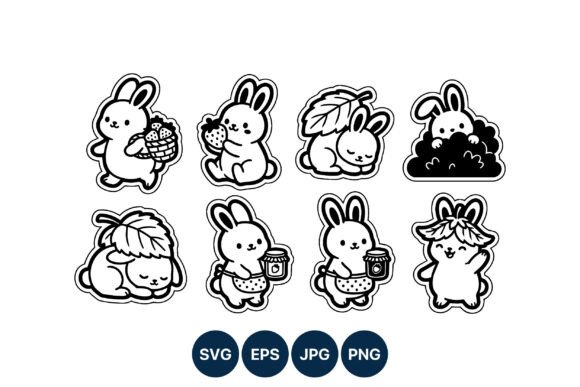 Download Cute Bunny Stickers Black White - Bunny Collection
