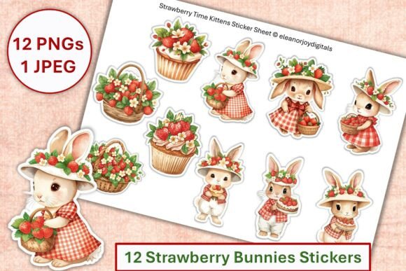 Download Strawberry Bunny Stickers Fussy Cuts PNG - Bunny Collection
