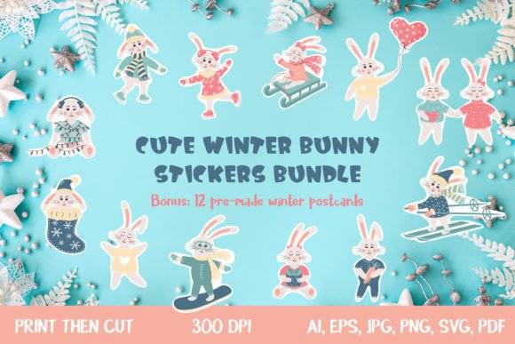 Download Cute Winter Bunny Stickers Bundle - Bunny Collection