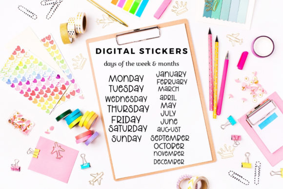 Download Digital Stickers Bundle- Months &amp; Week - Digital stickers bundle Collection