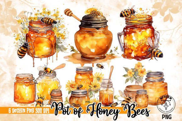 Download Pot of Honey Bees Clipart Sublimation - Bees Collection