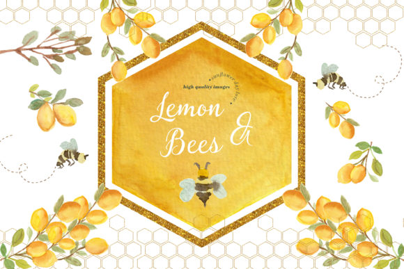 Download Lemon and Bees Watercolor Clipart - Bees Collection