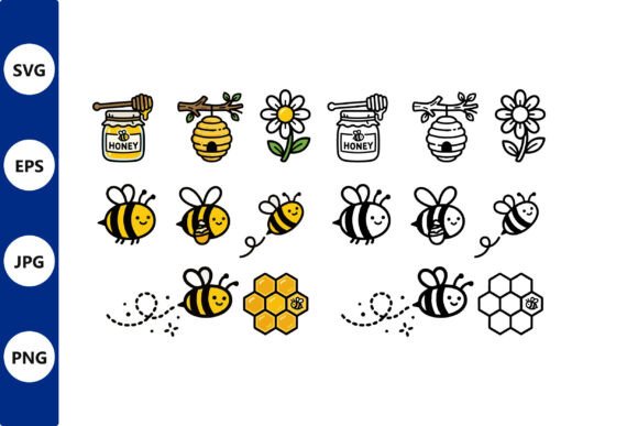 Download Bee Collage Vector Honey Jars and Bees - Bees Collection